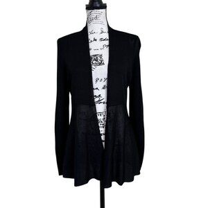 Eileen Fisher Women's Black Open Front Cardigan Long Sweater Lightweight Petite